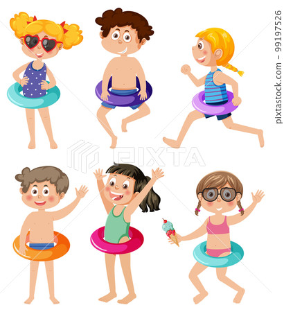 Set of kids character with summer element Set of kids character with summer element 99197526