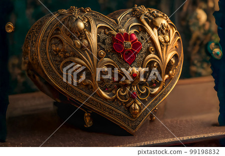 Ornate Heart Shaped Jewelry Box - Generative AI. 99198832