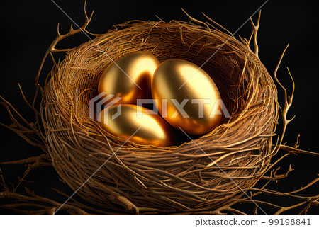 Nest Filled With Gold Eggs - Generative AI. Nest Filled With Gold Eggs - Generative AI. 99198841