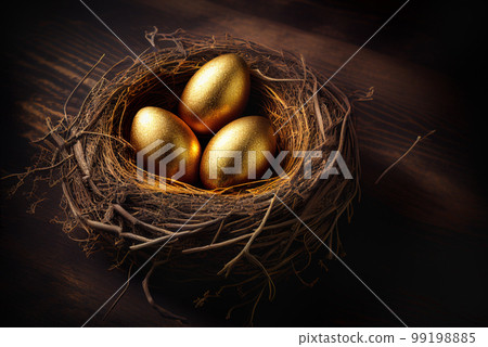 Nest Filled With Gold Eggs - Generative AI. Nest Filled With Gold Eggs - Generative AI. 99198885