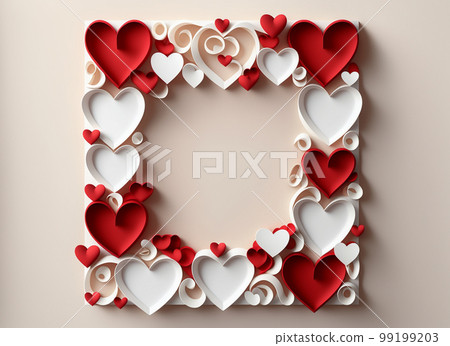 Cut Paper Craft Valentines Day Heart Backgrounds - Generative AI. 99199203