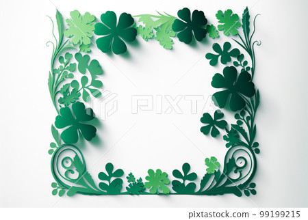 St. Patricks Day Clover Cut Paper Border Background - Generative AI. 99199215