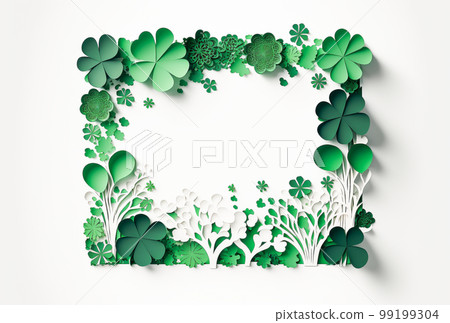 St. Patricks Day Cut Paper Clover Border Background - Generative AI. 99199304