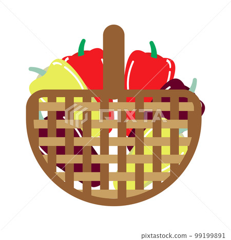 籃子裡彩色辣椒的簡單矢量圖解 99199891