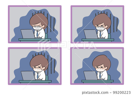 Communication-impaired businessman, shadowy person, wants to quit his job, office worker, transparent material, hand-drawn illustration, business 99200223