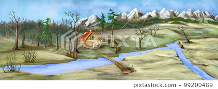 Autumn landscape by the river illustration Autumn landscape by the river illustration 99200489