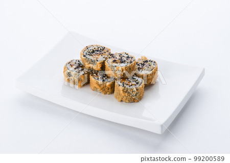 Japanese food restaurant, sushi maki gunkan roll plate or platter set. Sushi set and composition Japanese food restaurant, sushi maki gunkan roll plate or platter set. Sushi set and composition 99200589