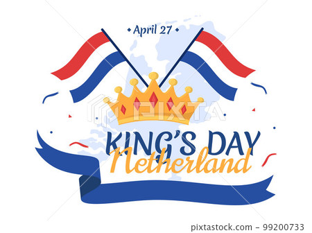 Happy Kings Netherlands Day Illustration with Waving Flags and King Celebration for Web Banner or Landing Page in Flat Cartoon Hand Drawn Templates 99200733