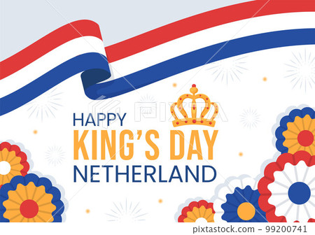 Happy Kings Netherlands Day Illustration with Waving Flags and King Celebration for Web Banner or Landing Page in Flat Cartoon Hand Drawn Templates 99200741