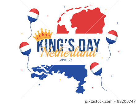 Happy Kings Netherlands Day Illustration with Waving Flags and King Celebration for Web Banner or Landing Page in Flat Cartoon Hand Drawn Templates 99200747