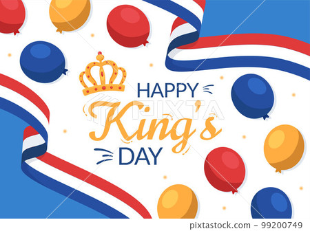 Happy Kings Netherlands Day Illustration with Waving Flags and King Celebration for Web Banner or Landing Page in Flat Cartoon Hand Drawn Templates 99200749