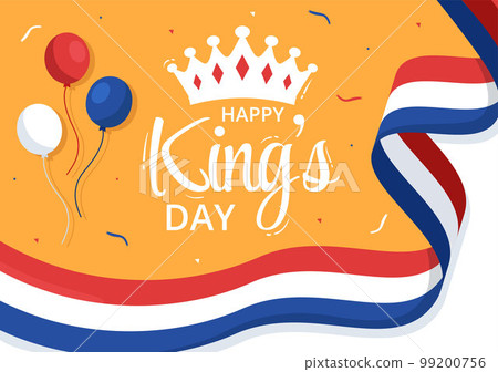 Happy Kings Netherlands Day Illustration with Waving Flags and King Celebration for Web Banner or Landing Page in Flat Cartoon Hand Drawn Templates 99200756