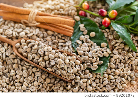 Coffee beans. On a wooden background rotation Coffee beans. On a wooden background rotation 99201072
