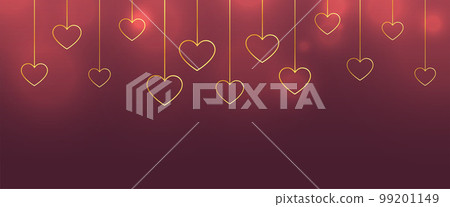 elegant golden hanging hearts with text space for valentines day 99201149