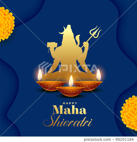 maha shivratri greeting card with marigold flower and diya 99201184