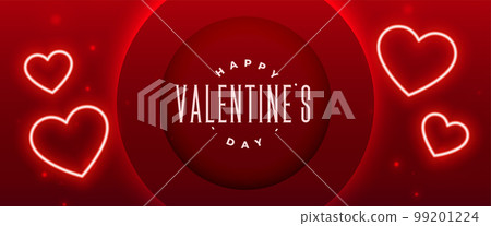 valentines day romantic banner with glowing neon hearts valentines day romantic banner with glowing neon hearts 99201224