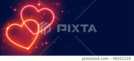 valentines day shiny banner with neon hearts... - Stock Illustration ...