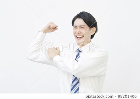 Businessman making a bicep White background 99201406