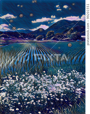 山、稻田、花 99201551