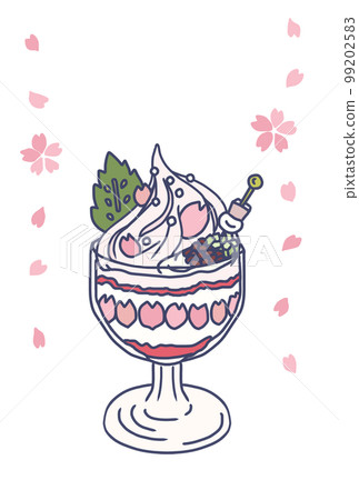 Japanese-style sundae illustration of cherry blossom petals (for color and lettering) Japanese-style sundae illustration of cherry blossom petals (for color and lettering) 99202583