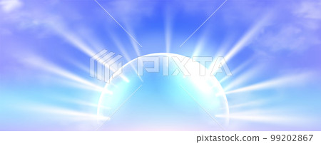 Sunscreen protection sphere on blue sky background 99202867