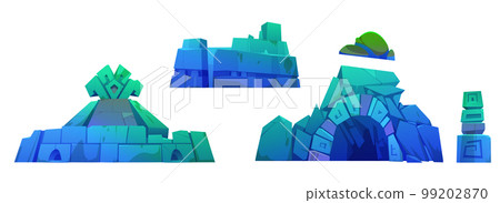 Cartoon set of ancient underwater city ruins Cartoon set of ancient underwater city ruins 99202870