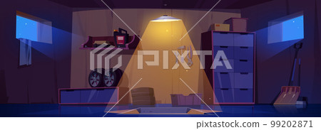 Cartoon garage interior design at night 99202871