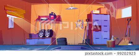 Abandoned garage interior. Dirty house storage Abandoned garage interior. Dirty house storage 99202923