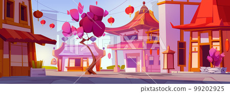 Street in Chinatown with cherry blossom landscape Street in Chinatown with cherry blossom landscape 99202925