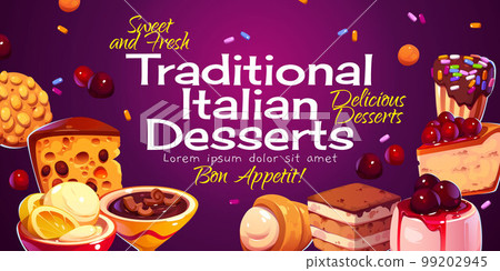 Italian desserts poster with cakes, tiramisu 99202945