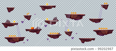 Flying rock islands vector game isolated elements 99202987