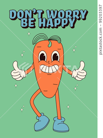 Groovy hippie Happy Easter posters. Easter carrot. Vector card in trendy retro 60s 70s cartoon style. Groovy hippie Happy Easter posters. Easter carrot. Vector card in trendy retro 60s 70s cartoon style. 99203397