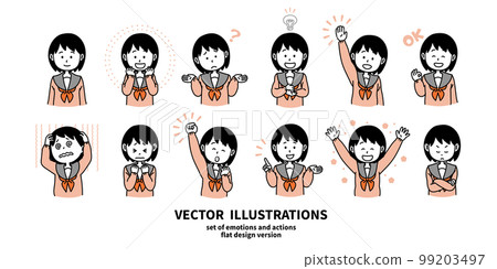 Illustration set of facial expressions and gestures Female student in sailor suit III 99203497