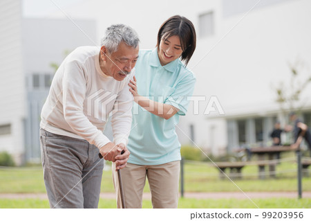 Caregiver and senior Rehabilitation elderly man and helper Caregiver and senior Rehabilitation elderly man and helper 99203956