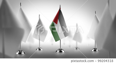The national flag of the Jordan surrounded by white flags The national flag of the Jordan surrounded by white flags 99204318