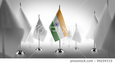 The national flag of the India surrounded by white flags The national flag of the India surrounded by white flags 99204319