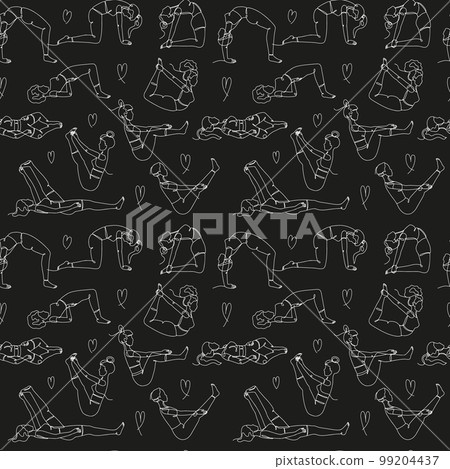 Seamless pattern with single line drawings of yoga poses 99204437