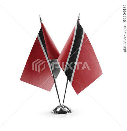 Small national flags of the Trinidad and Tobago on a white background 99204483