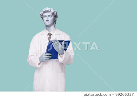 Abstract modern collage. The man Doctor with the plaster head of David Abstract modern collage. The man Doctor with the plaster head of David 99206337