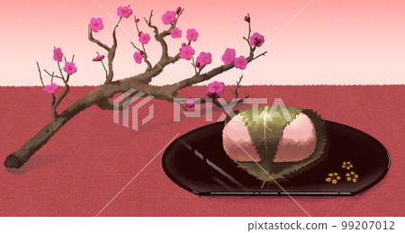 梅花和正面櫻花年糕的插圖素材 梅花和正面櫻花年糕的插圖素材 99207012