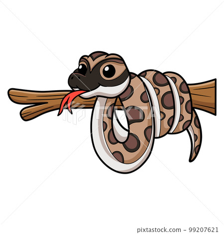 Cute python molurus bivittatus cartoon on tree branch 99207621