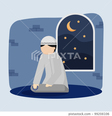 Islamic Muslim Man Praying Ramadan Kareem in Flat Illustration 99208106