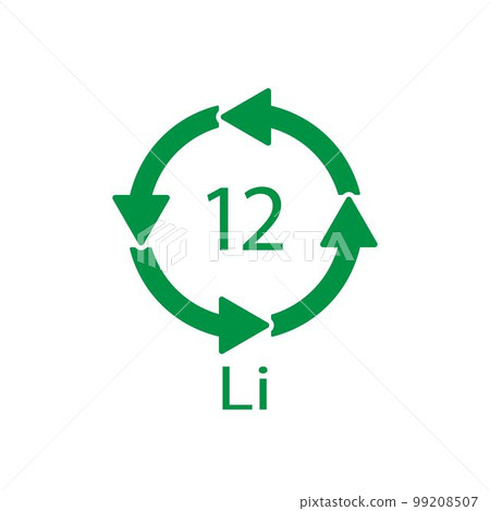 Battery recycling symbol 12 Li. Vector illustration Battery recycling symbol 12 Li. Vector illustration 99208507