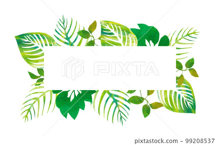 Background illustration with watercolor hand painted leaves surrounding a white frame 99208537
