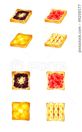 Sweets toast set illustration hand-painted watercolor illustration material for food and cafe menu Sweets toast set illustration hand-painted watercolor illustration material for food and cafe menu 99208577