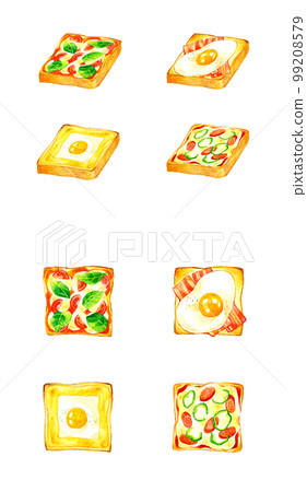 Set illustration of side dish toast, hand-painted watercolor illustration material collection of food and cafe menu Set illustration of side dish toast, hand-painted watercolor illustration material collection of food and cafe menu 99208579