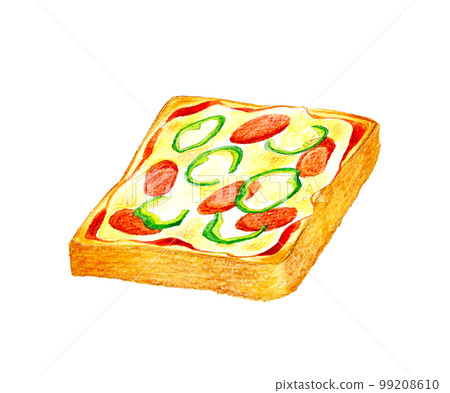Wiener and pepper pizza toast Hand-painted watercolor illustration material for food and cafe menu 99208610