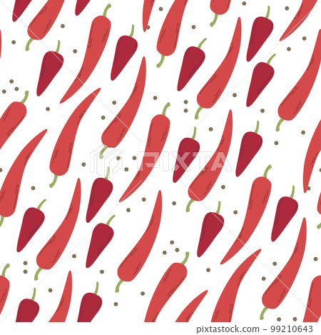 Seamless pattern black, red chilli peppers Drawing 99210643