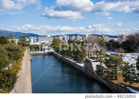Nijo Castle Inner stone walls and moat with snow in winter. Kyoto, Japan. Nijo Castle Inner stone walls and moat with snow in winter. Kyoto, Japan. 99210850