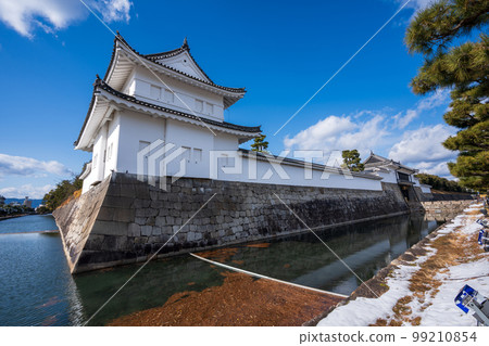 Nijo Castle moat Southeast Corner Yagura Turret with snow in winter. Kyoto, Japan. Nijo Castle moat Southeast Corner Yagura Turret with snow in winter. Kyoto, Japan. 99210854
